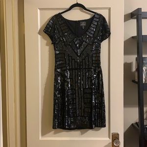 Adrianna Papell Black Sequined Mini Dress Size 8